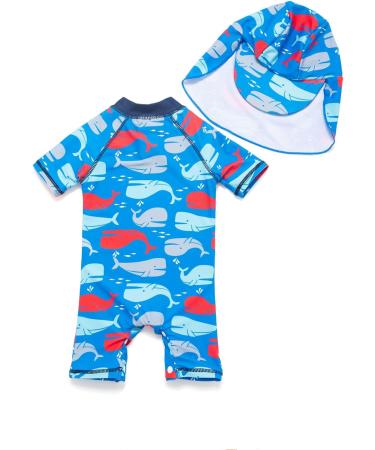BONVERANO Baby Boy All-in-one Sunsuit/Swimsuit | UPF 50+ Sun Protection | 12-18 Months | Blue/Red Whale Design - Buy Online on SooperMarket.com
