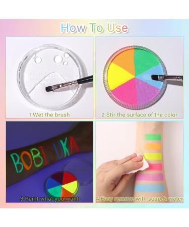 Glow UV Blacklight Face Body Paint Palette - 6 Neon Colors | Water Activated Washable Halloween Makeup & Cosplay Kit - Buy Online on SooperMarket.com