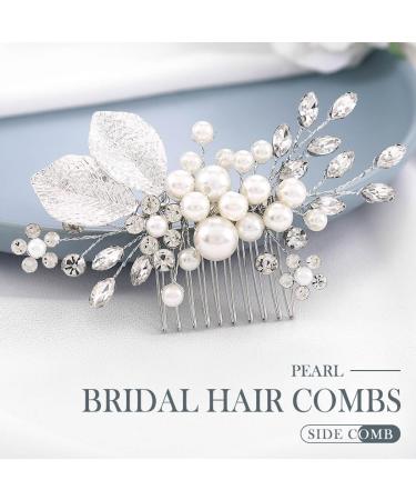 Handcess Bridal Pearls Hair Comb Splitter Rhinestone Flowers Hairpieces Crystal Bridal Side Combs Leaf Wedding Hair Accessories for Women and Girls - Buy Online on SooperMarket.com