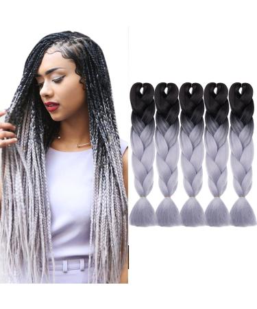 Tess Braids Extensions 60 cm 5 Pack Jumbo Braids Kanecalon Kunsthaar For single-laid box braids hair extension braid 100g/bundle ombre hair braids extension (5 pieces #28 gray/raven black) 60 cm (5 pieces) #28 gray/raven black