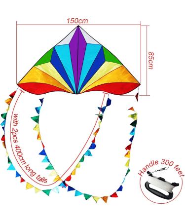 HONBO Large Delta Kite for Kids & Adults - Easy-to-Fly Beach Kite with Colorful Tail - Includes String Line - Ideal for Beginners - Buy Online on SooperMarket.com