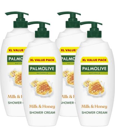 Palmolive Naturals Shower Gel Milk and Honey Shower Cream with plant based Moisturising Milk Dermatologically Tested Body Wash for All Skin Types 750ml Pump Bottle 4 Pack 750 ml (Pack of 4) Milk & Honey