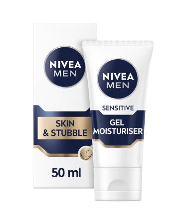 NIVEA MEN Sensitive Skin & Stubble Gel Moisturiser (50ml) Men's Face Cream for Daily Use Gel Moisturiser with Vitamin E Provitamin B5 and Chamomile Extract