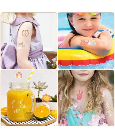 Hippie Temporary Tattoo Sticker Set - Flower, Love, and Peace Sign Designs for Adults and Kids - Buy Online on SooperMarket.com