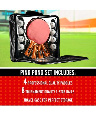 JP WinLook Ping Pong Paddles Set - Premium Table Tennis Racket Player Kit with Case & Balls - Red/Black - Indoor & Outdoor Games (4 Paddle Set) - Buy Online on SooperMarket.com