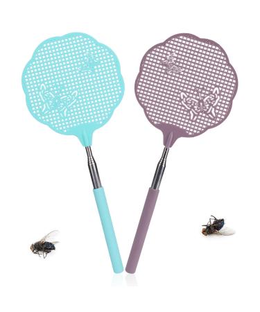 Takuza fly gossip 2 pieces flying gossip Pest Control with integrated mosquito scraper used to ward off fly wasps mosquitoes and other insects (green purple) 2 pieces (flower shape)