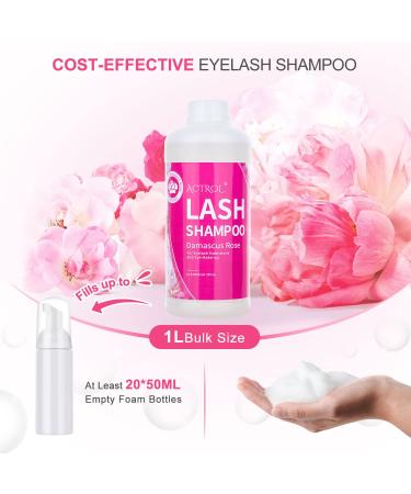 Rose Eyelash Extension Cleanser 1L - Professional Foaming Shampoo for Natural Lash Care - Paraben & Sulfate Free - 33.8 Fl Oz - Buy Online on SooperMarket.com
