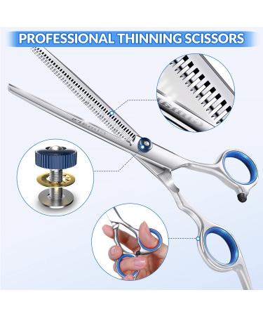 Gimars 5 in 1 Professional Dog Grooming Scissors Kit - Titanium Coated Straight, Thinning, Curved Shears & Comb Set with Safety Round Tip - Heavy Duty, 4CR Material, Blue Color - Buy Online on SooperMarket.com