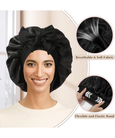 Welrog Satin Hair Hood for Women | Double-Sided Satin Silk Sleep Bonnet | Hair Protection for Night | Flower/Black Design - Buy Online on SooperMarket.com