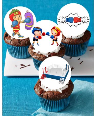 24 x Pre-Cut Boxing 2 Edible Stand up Wafer Paper Cupcake Toppers Cake Decorations Birthday Party Sport Martial Art
