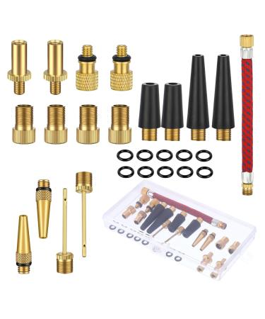 Auidy_6TXD 26 pieces of bicycle valve adapter set autoventile adapter and French valve adapter with sealing ring for compressor bicycle pump air pump for all bicycle pump