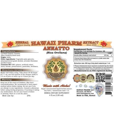 Hawaii Pharm Annatto Liquid Extract  Organic Annatto (Bixa Orellana) Dried Seed Powder Tincture Herbal Supplement 2x4 oz - Buy Online on SooperMarket.com