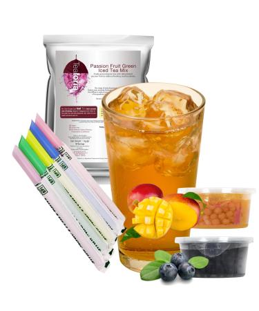 Ultimate Bubble Iced Tea Kit Passion Fruit - Featuring Mango and Bluberry Juice Pobbles and Colourful Compostable Straws