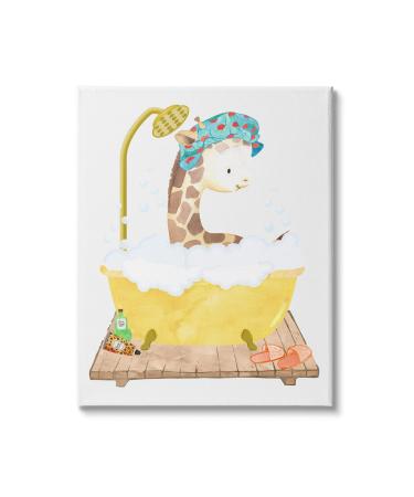 Stupell Industries Children's Giraffe Animal Bubble Bath Yellow Bathroom Canvas Wall Art  Gallery Wrapped  White