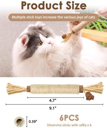 Nepfaivy Cat Toys for Indoor Cats - Silvervine Stick Cat Chew Toy 6 PCS Cat Nip Toy for Teeth Cleaning Natural Dental Catnip Sticks for Kittens - Buy Online on SooperMarket.com