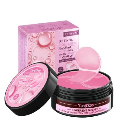 Pink Undereye Mask (60 Pcs) Collagen Hydrating Gel Pads Reduce Puffiness 30 Pairs Under Eye Patches for Dark Circles Puffy Eyes Treatment Wrinkle Women Men Beauty Personal Skin Care Products