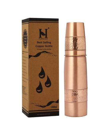 Copper Water Bottle 900 Ml (30.43 Fluid Ounce) with Tumbler  Joint-Free and Leak-Proof Bottle for Ayurvedic Health Benefit