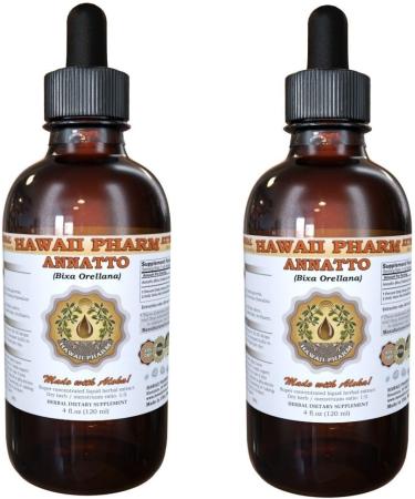 Hawaii Pharm Annatto Liquid Extract, Organic Annatto (Bixa Orellana) Dried Seed Powder Tincture Herbal Supplement 2x4 oz