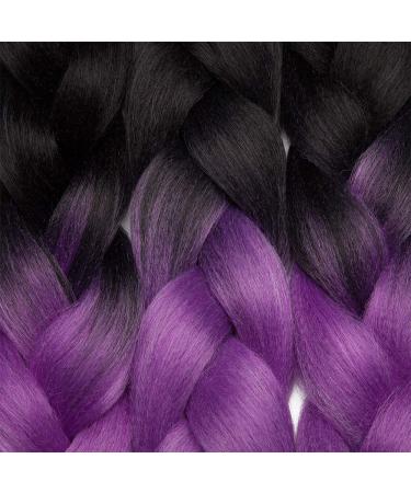 Tess Braids Extensions 60 cm | Jumbo KanCalon Ombre Hair Braids - Black/Purple/Gray - 100g Bundle for Box Braids - Buy Online on SooperMarket.com