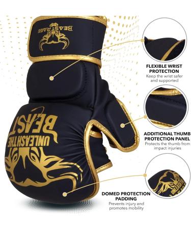Beast Rage MMA Gloves for Men & Women - Adjustable Wrist Support Open Palm for Martial Arts Grappling and Sparring | S/M Gold - Buy Online on SooperMarket.com