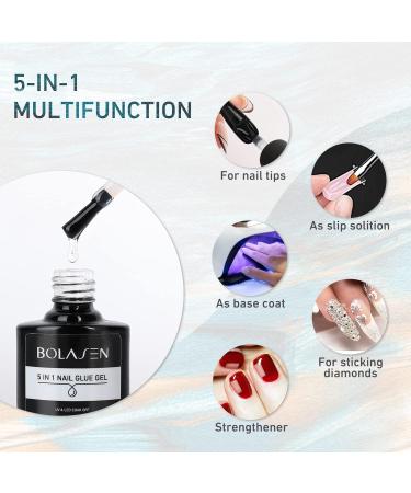 BOLASEN 5-in-1 Gel Nail Glue - Extra Strong Brush On Nail Adhesive for Acrylic Tips, Broken Nails, UV/LED Curing 8ml - Buy Online on SooperMarket.com