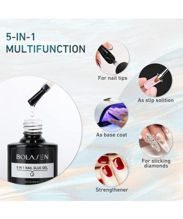 BOLASEN 5 in 1 Gel Nail Glue - 8ML UV Extension Glue for Acrylic Nails | Strong, Long Lasting Brush-On Gel for Press On Nails | Home & Salon Use - Buy Online on SooperMarket.com