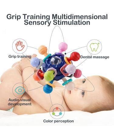 BPA Free Baby Teething Ball Rattle Toy for 3-18 Month Olds - Navy Blue | Grasping & Teething Relief Activities - Buy Online on SooperMarket.com
