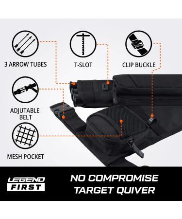 Legend First Archery Quiver - Adjustable Belt, 3 Arrow Tubes, Durable Nylon, T-Slot, Storage Pockets - Black - Buy Online on SooperMarket.com