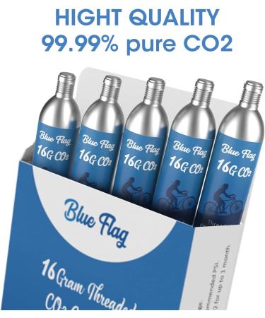 BLUE FLAG 16g Threaded CO2 Cartridges - 5 Pack for Bike Tire Inflators & Pumps | Quick Air Refill for MTB & Road Bikes - Buy Online on SooperMarket.com