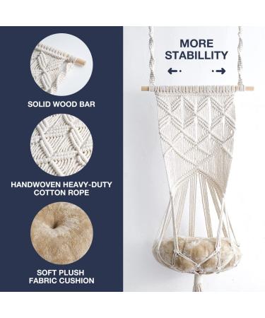 Macrame Cat Hammock Bed with Cushion - Boho Cat Hanging Bed for Wall, Ceiling, Window - Includes Hanging Kit - Cute Cat Furniture and Decor - Buy Online on SooperMarket.com