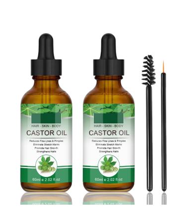 Organic Castor Oil Hair Growth Oil Eyelash Growth Serum Castor Oil Organic Cold Pressed to Strengthen Nourish Hair Follicles for Hair Growth Eyebrows Eyelashes Nails & Skin All Hair Type(2PCS)