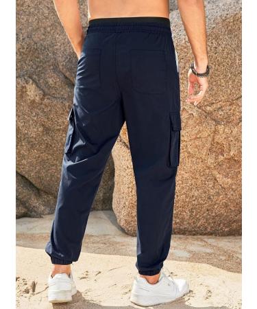 Elegancity Men's Cargo Jogger Work Pants with Drawstring - Regular Fit, Sweatpants Sports Bottoms with Pockets (Size 40, A-blue) - Buy Online on SooperMarket.com