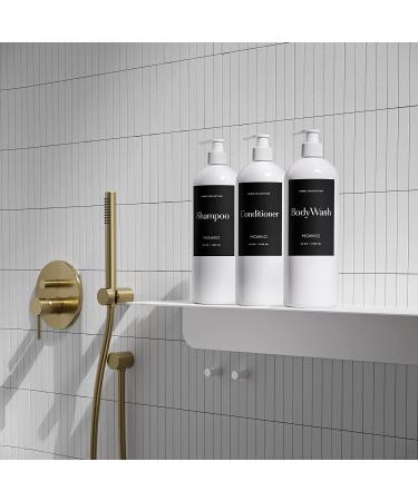 MOIIKKO 32oz Refillable Shampoo and Conditioner Bottles - Pack of 3, White Dispensers with Waterproof Labels - Modern Bathroom Accessories - Buy Online on SooperMarket.com