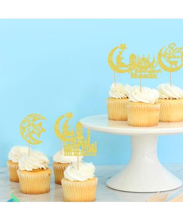 Cyodoos 25Pcs Eid Mubarak Cupcake Toppers Happy Eid Moon Star Ramadan Kareem Cupcake Picks for Eid Islamic Muslim Theme Party Cake Decorations Supplies - Gold Glitter Golden2 - Buy Online on SooperMarket.com