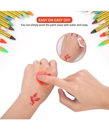 Face Paint Crayons for Kids - 36 Makeup Sticks & Stencils - Professional Face Painting Kit for Halloween or Birthday Party - 6 Fluorescent, 6 Metallic, 24 Classic Colors - Safe for Sensitive Skin - Buy Online on SooperMarket.com