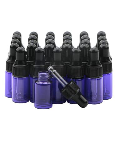 Rowiz 30 pieces 3 ml purple glass drip bottles with pipettes dripper & black screw cap glass bottles for essential oils eye dripping bottles perfume cosmetics lotion sample bottles 3 ml violet