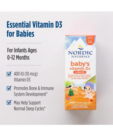 Nordic Naturals Baby's Vitamin D3 - 0.76 oz - 400 IU - Healthy Bones & Immune Support - Non-GMO Vegetarian - 90 Servings - Buy Online on SooperMarket.com