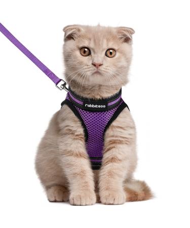 Rabbitgoo cat dishes with leash dishes cats outbreakingly adjustable soft with reflective stripes for cats kitten purple lil l l (1 Pack) purple