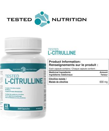 Tested Nutrition L-Citrulline Capsules | 600mg Citrulline Malate Capsules | Nitric Oxide Booster Increased Muscle Pumps Performance Endurance | 48 Servings (240 Capsules) - Buy Online on SooperMarket.com