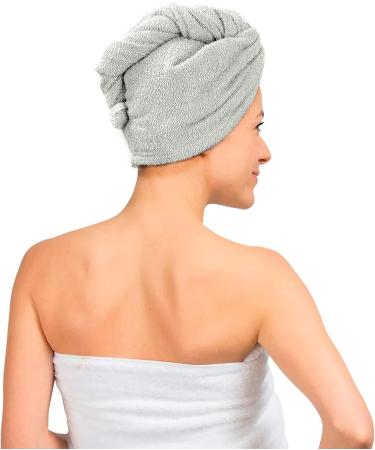 ERINA Cotton Hair Wrap Towel Pack of 2 - Super Soft Twist Turban with Button for Women - Great for Home, Hotels, Salons, Spas - Grey (2 Pack) - Buy Online on SooperMarket.com
