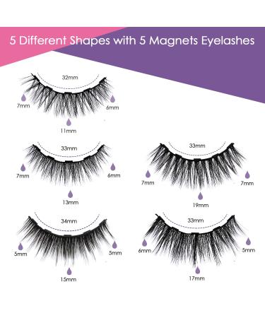 Magnetic Eyelashes and Eyeliner Kit - 5 Pairs of Custom Life & Party Styles - Natural Look with 5 Magnets - Easy to Apply and Remove - Buy Online on SooperMarket.com