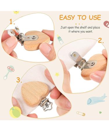 15-Piece Wood Pacifier Clips Set - DIY Beech Wooden Clip Holder for Teething Baby with Star, Heart, and Moon Designs - Buy Online on SooperMarket.com