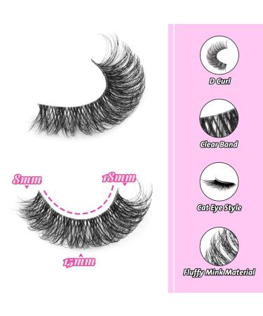 PHKERATA 7 Pairs D Curl Natural False Eyelashes with Lash Glue - Fluffy 18MM Wispy Cat Eye Strip Lashes - Buy Online on SooperMarket.com