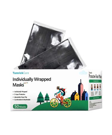 50 PCS Black Disposable Face Masks for Adults, Individually Wrapped,Breathable and Comfortable Black 50 Count (Pack of 1)