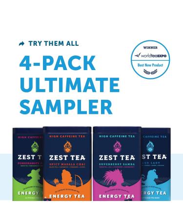 Zest Tea Blue Lady Black Tea - High Caffeine Energy Blend | 135mg per Serving | Keto-Friendly | 15 Sachets - Buy Online on SooperMarket.com