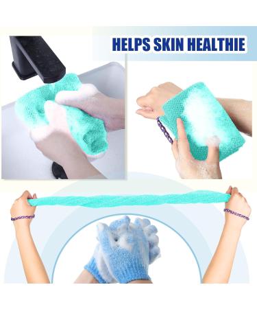 Newwiee 6 Pack Exfoliating Shower Bath Gloves and Body Scrubber Set - 3 Pairs Exfoliating Gloves and 3 Pcs African Bath Sponge for Daily Shower (Red Blue Green) - Buy Online on SooperMarket.com
