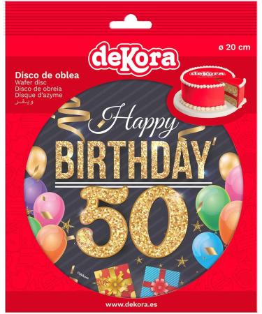 Dekora Happy 50 Birthday Wafer Disc for Cake Edible Cake Topper for Birthday Cake Round 20 CM - Buy Online on SooperMarket.com
