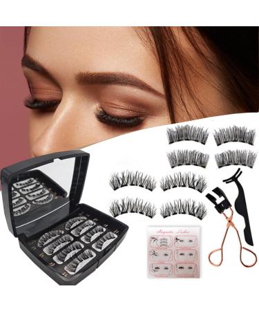 Magnetic Eyelashes Dual Magnetic False Eyelash Kit With Eyelash Curler Reusable False Eyelashes Contains 4 Pairs Natural 3d False Eyelashes Reusable&Waterproof No Adhesive Required Easy To Wear