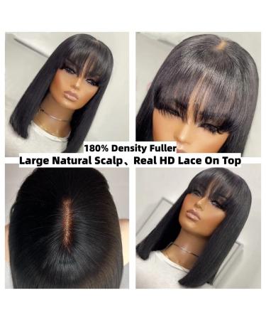 U&A Wear and Go Short Bob Wig with Bangs - 10 inch Black Brazilian Virgin Human Hair 180 Density - Buy Online on SooperMarket.com