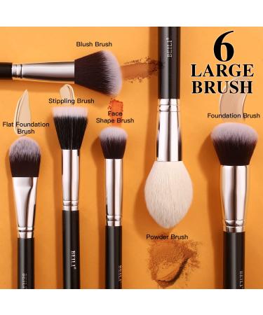 BEILI 20pcs Makeup Brush Set - Natural Goat Hair & Premium Synthetic Kabuki Brushes for Foundation, Powder, Contour, Eyeshadows, Eyebrows, and Eyeliner - Black - Buy Online on SooperMarket.com